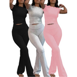 Women's Short Sleeve T-Shirt with Flared Leg Leggings Casual Set