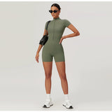 Zipper Short Sleeve Yoga Bodysuit