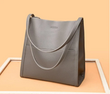 Pure colour simple leather shoulder bag