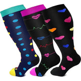 Colorful Pattern Plus Size Compression Socks(3 Pairs)