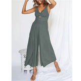 NEW SUMMER V NECK CUTOUT WIDE LEG JUMPSUITS