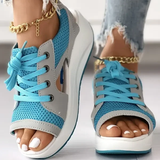 Contrast Paneled Cutout Lace-up Muffin Sandals