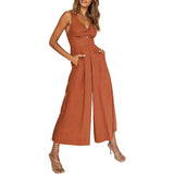 NEW SUMMER V NECK CUTOUT WIDE LEG JUMPSUITS