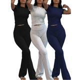 Women's Short Sleeve T-Shirt with Flared Leg Leggings Casual Set