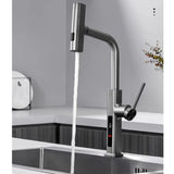 Straight pull-out kitchen mixer with temperature display