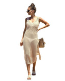 Swimsuit Coverup for Women Crochet Bikini Bathing Suit Cover Ups Hollow Out V Neck Side Split Beach Dress