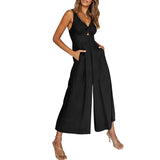 NEW SUMMER V NECK CUTOUT WIDE LEG JUMPSUITS