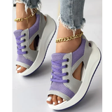 Contrast Paneled Cutout Lace-up Muffin Sandals