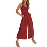 NEW SUMMER V NECK CUTOUT WIDE LEG JUMPSUITS