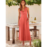 NEW SUMMER V NECK CUTOUT WIDE LEG JUMPSUITS