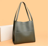 Pure colour simple leather shoulder bag