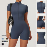 Zipper Short Sleeve Yoga Bodysuit