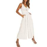 NEW SUMMER V NECK CUTOUT WIDE LEG JUMPSUITS