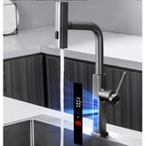 Straight pull-out kitchen mixer with temperature display