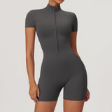 Zipper Short Sleeve Yoga Bodysuit