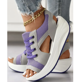 Contrast Paneled Cutout Lace-up Muffin Sandals