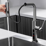 Straight pull-out kitchen mixer with temperature display