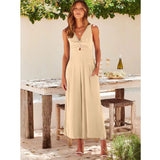 NEW SUMMER V NECK CUTOUT WIDE LEG JUMPSUITS