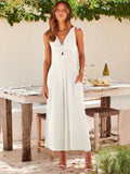 NEW SUMMER V NECK CUTOUT WIDE LEG JUMPSUITS