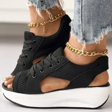 Contrast Paneled Cutout Lace-up Muffin Sandals