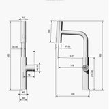 Straight pull-out kitchen mixer with temperature display