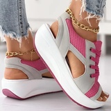 Contrast Paneled Cutout Lace-up Muffin Sandals