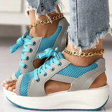 Contrast Paneled Cutout Lace-up Muffin Sandals