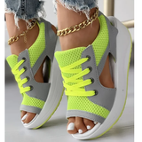 Contrast Paneled Cutout Lace-up Muffin Sandals