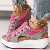 Contrast Paneled Cutout Lace-up Muffin Sandals