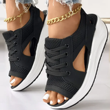 Contrast Paneled Cutout Lace-up Muffin Sandals