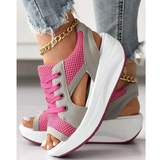 Contrast Paneled Cutout Lace-up Muffin Sandals