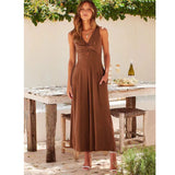 NEW SUMMER V NECK CUTOUT WIDE LEG JUMPSUITS