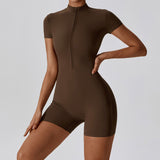 Zipper Short Sleeve Yoga Bodysuit