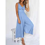 NEW SUMMER V NECK CUTOUT WIDE LEG JUMPSUITS