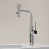 Straight pull-out kitchen mixer with temperature display