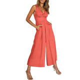 NEW SUMMER V NECK CUTOUT WIDE LEG JUMPSUITS