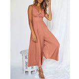 NEW SUMMER V NECK CUTOUT WIDE LEG JUMPSUITS