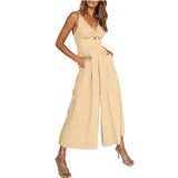 NEW SUMMER V NECK CUTOUT WIDE LEG JUMPSUITS