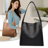 Pure colour simple leather shoulder bag