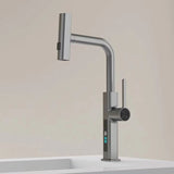 Straight pull-out kitchen mixer with temperature display