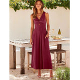 NEW SUMMER V NECK CUTOUT WIDE LEG JUMPSUITS