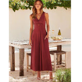 NEW SUMMER V NECK CUTOUT WIDE LEG JUMPSUITS