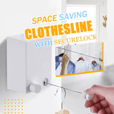 Space-saving retractable clothesline with safety lock