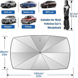 Car Windshield Sun Shade Umbrella - Foldable Car Umbrella Sunshade Cover UV Block Car Front Window (Heat Insulation Protection) for Auto Windshield Covers Most Cars